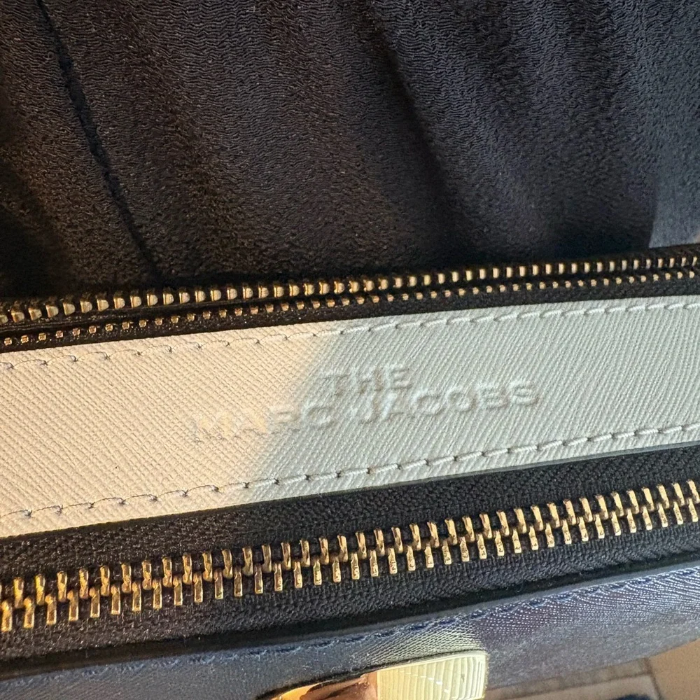 Marc Jacobs Navy and Cream Crossbody Camera Bag with Gold Hardware